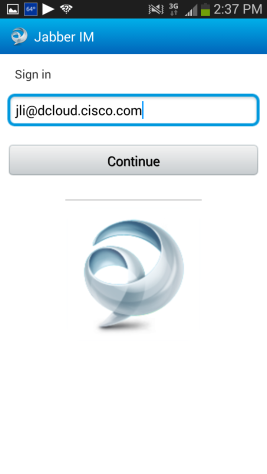 Cisco Jabber IM login screen
