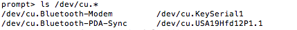 Screenshot of Mac command line interface listing devices