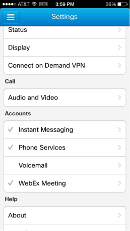 Cisco Jabber Account Settings